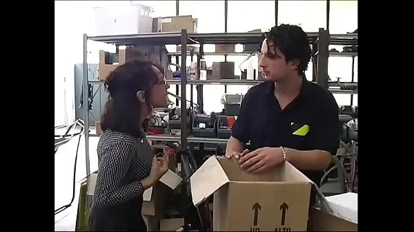 Sexy secretary in a warehouse by workers Klip hangat baharu