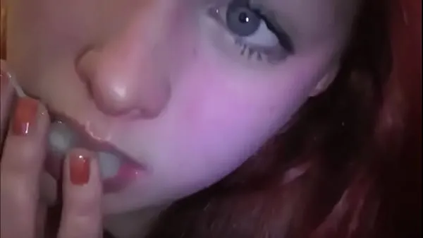 New Married redhead playing with cum in her mouth warm Clips