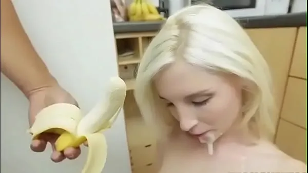 New Tiny blonde girl with braces gets facial and eats banana warm Clips