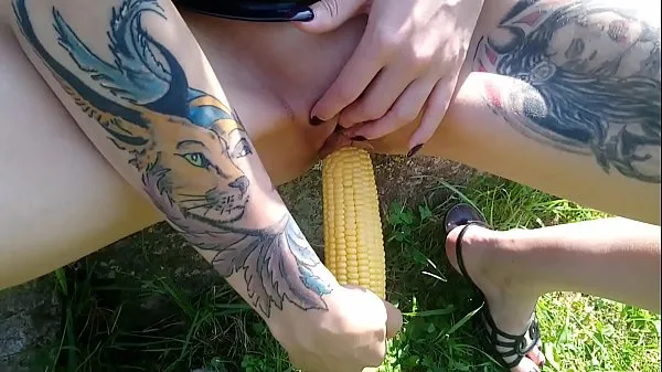 New Lucy Ravenblood fucking pussy with corn in public warm Clips