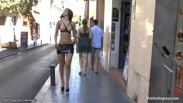 New Bare boobs slut walking in public warm Clips