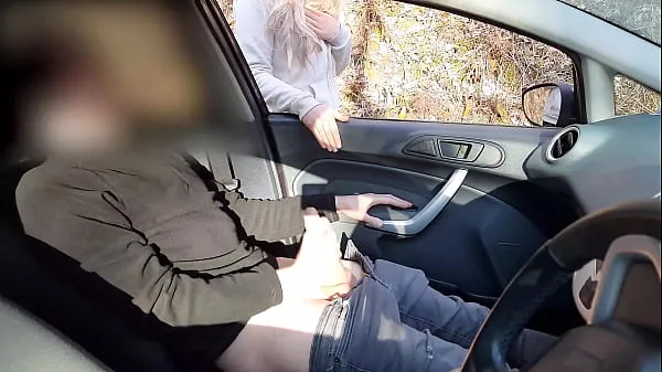 New Public cock flashing - Guy jerking off in car in park was caught by a runner girl who helped him cum warm Clips