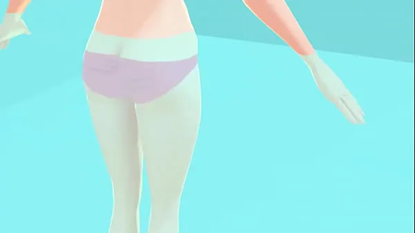 New Toyota's anime girl shakes big breasts in a pink bikini warm Clips