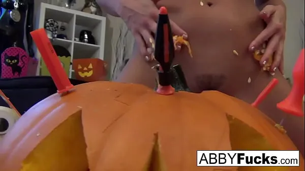 New Abigail carves a pumpkin then plays with herself warm Clips