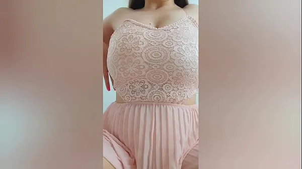 New Young cutie in pink dress playing with her big tits in front of the camera - DepravedMinx warm Clips
